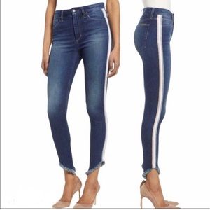 Joe’s Jeans High Rise Honey Curvy Skinny Side stripe angled raw hem Jeans Sz 26